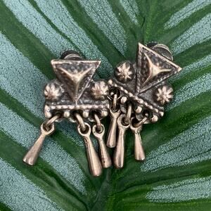 Vintage Mexico Sterling Silver Southwestern Boho Western Screw Post Earrings
